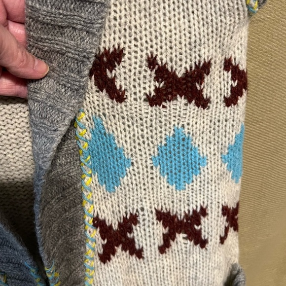 Free People xs Lambswool Aztec Tribal Knit Cardigan Sweater maxi vest - Picture 7 of 11